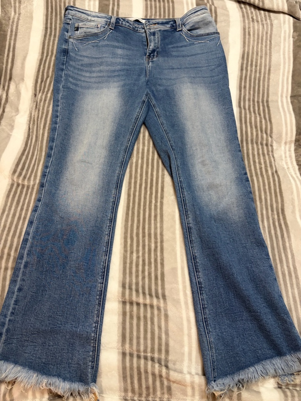 Kancan Women’s Blue Flared Jeans with Raw Hem